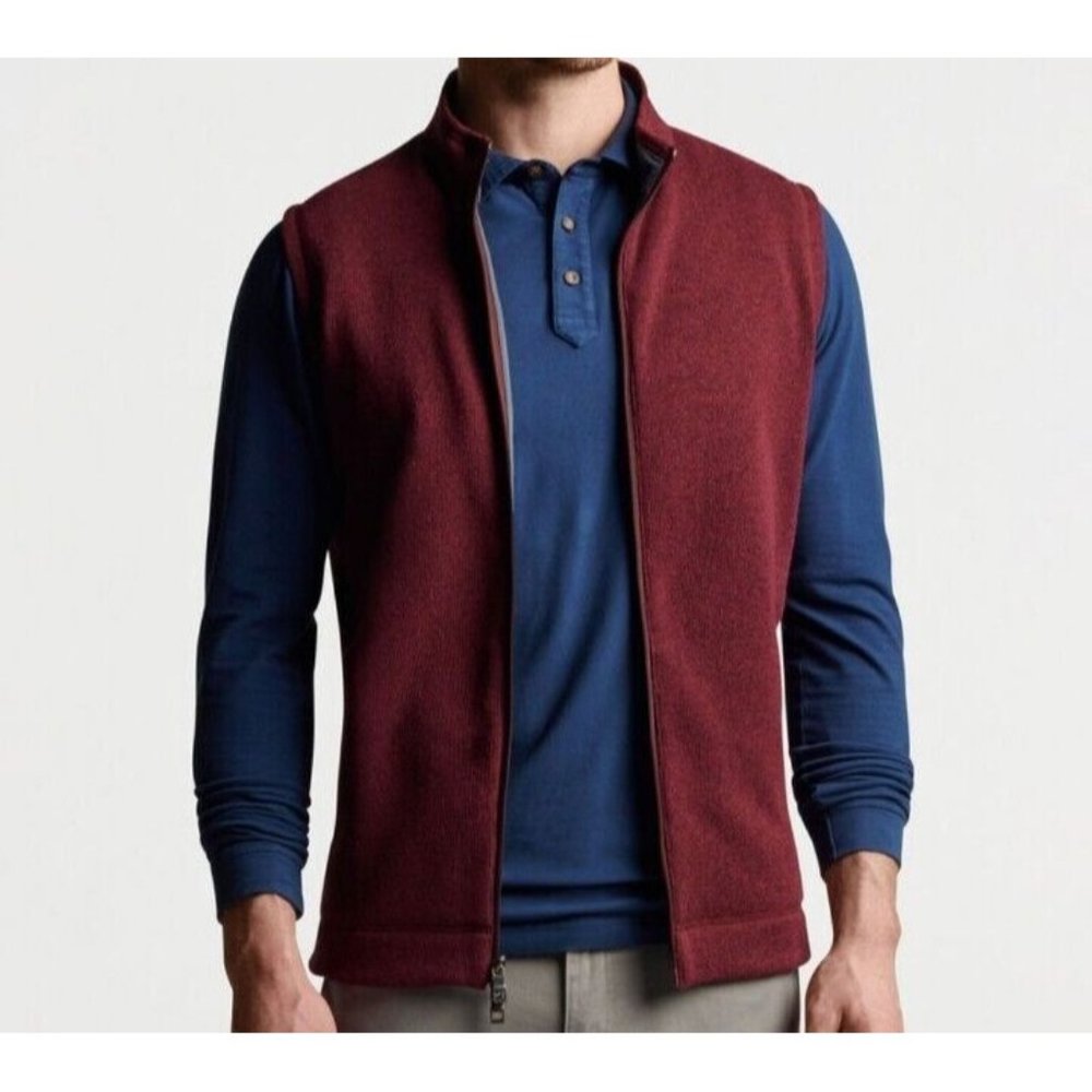 Peter Millar Crown Sweater Fleece Full Zip Vest Claret Red Size XL $148 NWT